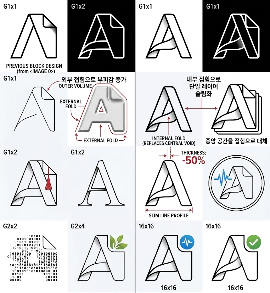 Internal fold A study showing the fold triangle becoming the core symbol